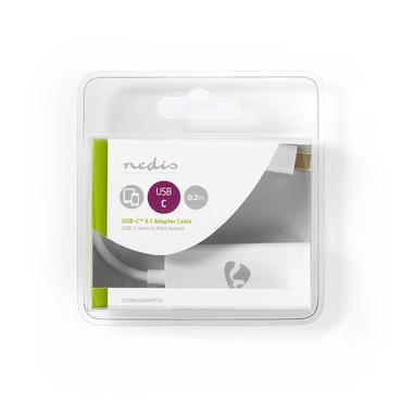 USB-netwerkadapter / USB 3.2 Gen 1 / 1000 Mbps / USB-C Male / RJ45 Female / 0.20 m / Rond / Vernikkeld / Vertind-Koper / Wit / Doos