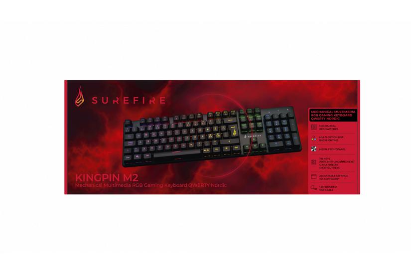 SureFire KingPin M2 tastatur Spil USB QWERTY Nordisk Sort, Metallic