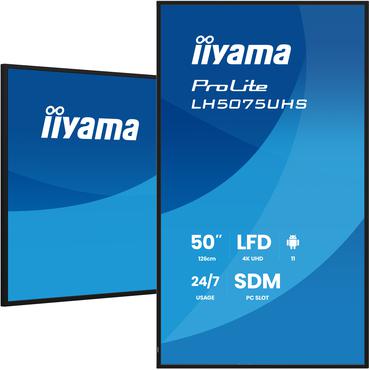 IIYAMA LH5075UHS-B2AG 127cm 50Zoll 3840x2160 UHD VA panel Haze 25perc 500cd/m2 Landscape and Portrait Signal FailOver Speakers