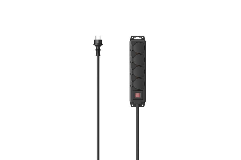 Hama Ogrodowa, Budowlana, 4 gniazda SCHUKO, czarna, 4m, 3680W, IP44