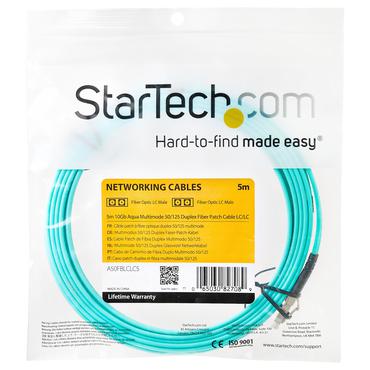 StarTech.com 5m Fiber Optic Cable - 10 Gb Aqua - Multimode Duplex 50/125 - LSZH - LC/LC - OM3 - LC to LC Fiber Patch Cable - patch-kabel - 5 m - havsbl&aring;