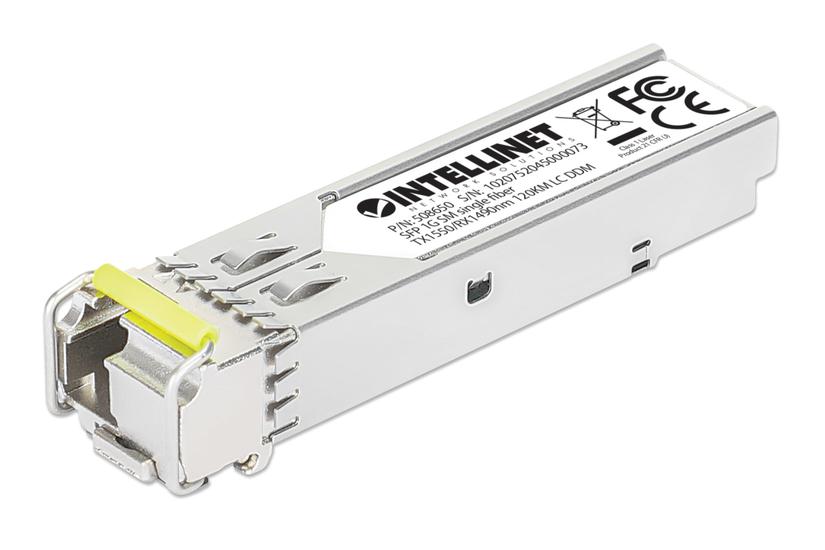 INTELLINET Gigabit SFP Mini-GBIC Transceiver WDM bidirektional für LWL-Kabel 1000Base-BX-D (LC) Singlemode-Port, 120 km, BiDi WDM (RX1490/TX1550), MSA-konform für maximale Kompatibilität, silber (508650)