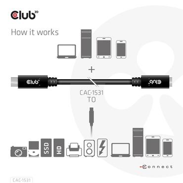 Club 3D CAC-1531 - USB typ C-f&ouml;rl&auml;ngningskabel - 24 pin USB-C till 24 pin USB-C - 1 m