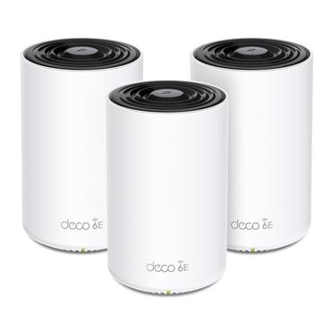 TP-Link Deco XE75 Wi-Fi 6E Mesh WLAN Set (3 Pack), weiß AX5400 Tri-Band Router &Repeater, Reichweite bis zu 668m²,WPA3, ideal für große Häuse, kompatibel mit Amazon Alexa, 9X Gigabit Ports (DECO XE75)