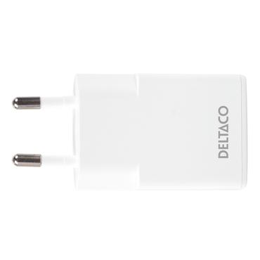 Deltaco USB-C vægoplader, 1x USB-C PD 30 W, slank størrelse, understøtter PPS