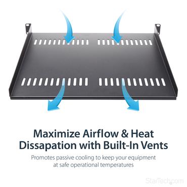 StarTech.com 1U Vented Server Rack Cabinet Shelf, 16in Deep Fixed Cantilever Tray, Rackmount Shelf for 19" AV/Data/Network Equipment Enclosure w/ Cage Nuts & Screws, 44lbs Weight Capacity - 1U Network Rack Shelf (CABSHELF116V) - rackhylde - 1U