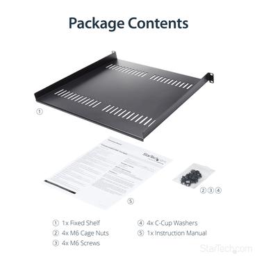 StarTech.com 1U Vented Server Rack Cabinet Shelf, 16in Deep Fixed Cantilever Tray, Rackmount Shelf for 19" AV/Data/Network Equipment Enclosure w/ Cage Nuts & Screws, 44lbs Weight Capacity - 1U Network Rack Shelf (CABSHELF116V) - rackhylde - 1U