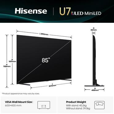 Hisense 85U7Q 215cm 85" UHD Mini LED Smart TV Fernseher