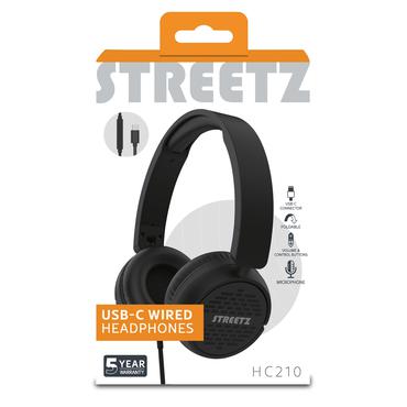HC210 Headphones, microphone, volume control, USB-C, black