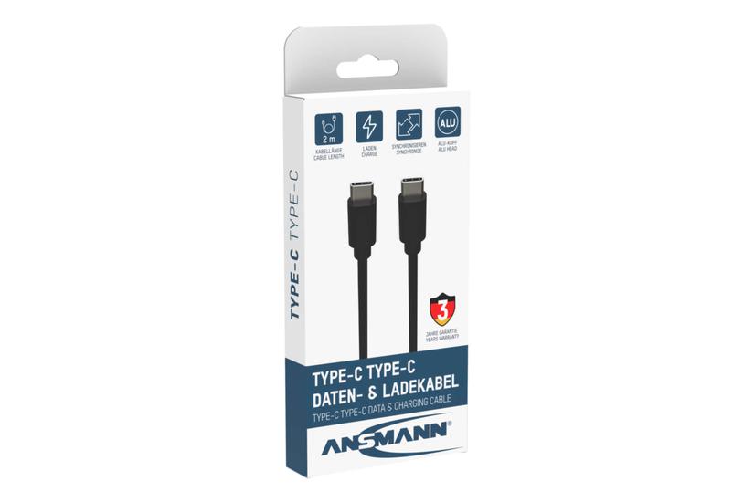 Ansmann 1700-0122 USB-kabel 2 m USB C Sort