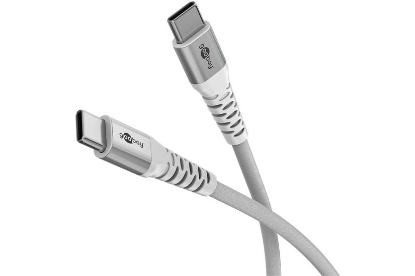 USB-C&trade; to USB-C&trade; Textile Cable with Metal Plugs, 3 m, white