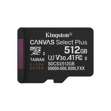 Kingston Technology 512 GB micSDXC Canvas Select Plus Gen3 150R A1, enkelt pakke uden ADP