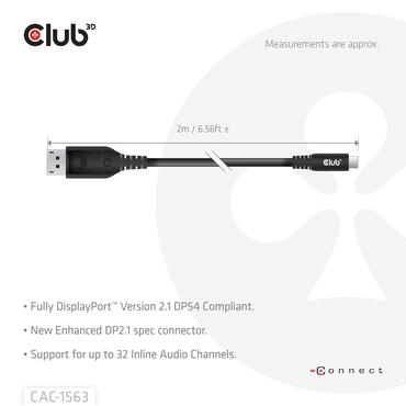 CLUB3D CAC-1563 videokabel adapter 2 m USB Type-C DisplayPort Sort