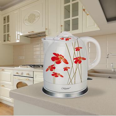 Feel Maestro MR-066-RED FLOWERS elkedel 1,5 L 1200 W R&oslash;d, Hvid