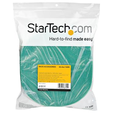 StarTech.com 100ft Hook and Loop Roll, Cut-to-Size Reusable Cable Ties, Bulk Industrial Wire Fastener Tape /Adjustable Fabric Wraps Green / Resuable Self Gripping Cable Management Straps - Adjustable Loop Ties (HKLP100GN) - kardborref&auml;ste