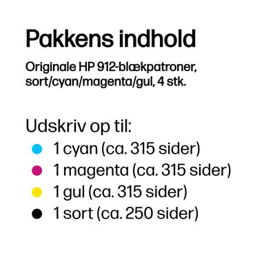 HP Originale 912-blækpatroner, sort/cyan/magenta/gul, 4 stk.