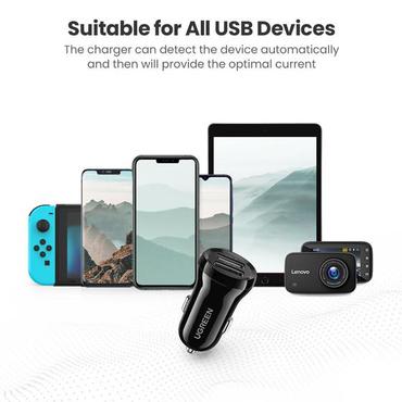 Ugreen 50875 oplader til mobil enhed MP4, Mobil computer Sort Cigartænder Automatisk