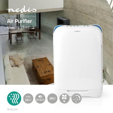 Nedis Air Purifier | Suitable for space up to: 25 m&sup2; | Clean Air Delivery Rate (CADR): 200 m&sup3;/h | Air quality indicator | White