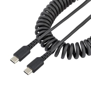 StarTech.com 20in (50cm) USB C Charging Cable, Coiled Heavy Duty Fast Charge & Sync USB-C Cable, High Quality USB 2.0 Type-C Cable, Rugged Aramid Fiber, TPE, 3A, S20, iPad, Pixel - Durable Male to Male USB, Black - USB Type-C kabel - 24 pin USB-C til 24 pin USB-C - 50 cm