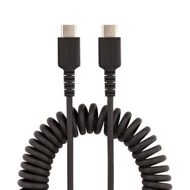StarTech.com 20in (50cm) USB C Charging Cable, Coiled Heavy Duty Fast Charge & Sync USB-C Cable, High Quality USB 2.0 Type-C Cable, Rugged Aramid Fiber, TPE, 3A, S20, iPad, Pixel - Durable Male to Male USB, Black - USB Type-C kabel - 24 pin USB-C til 24 pin USB-C - 50 cm