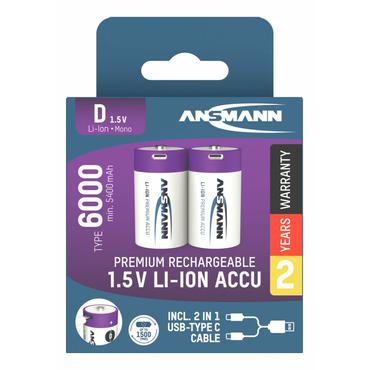 Ansmann 1314-0005 husholdningsbatteri Genopladeligt batteri D Lithium-Ion (Li-Ion)