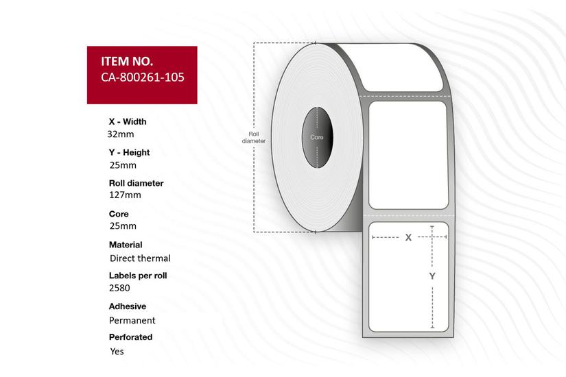 Etikett 32 x 25 mm, kärna 25 mm,