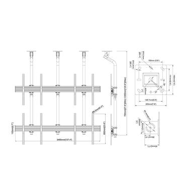 Multibrackets M Pro MBC2X2UGC monteringssats - f&ouml;r 4 LCD/plasmapaneler - 3 m l&aring;ng - svart