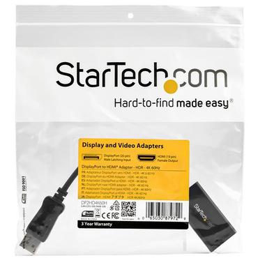 StarTech.com DisplayPort till HDMI-adapter - 4K 60 Hz HDR10 Aktiv DisplayPort 1.4 till HDMI 2.0b videokonverterare - 4K DP till HDMI-adapterdongel f&ouml;r monitor/sk&auml;rm/TV - DP-kontakt med l&aring;sning - videokort - DisplayPort / HDMI - 25.16 cm