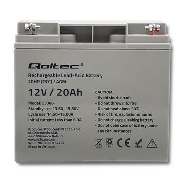 Qoltec - UPS-batteri - agm battery, 12V, max. 300A - Bly-syra - 20 Ah