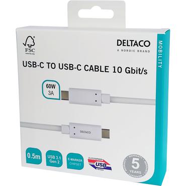 DELTACO USBC-1126M - USB typ C-kabel - 24 pin USB-C till 24 pin USB-C - 50 cm