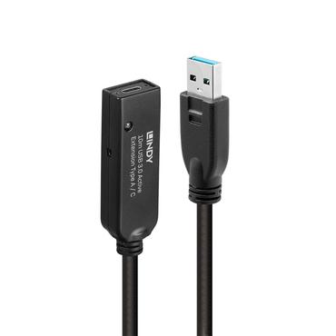 Lindy 10m USB 3.0 Aktivverl&auml;ngerung Typ A an C 10m Verl&auml;ngerung f&uuml;r ein USB Typ C Ger&auml;t an einem USB Typ A Computer (43376)