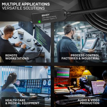 Lindy 10m USB 3.0 Aktivverl&auml;ngerung Typ A an C 10m Verl&auml;ngerung f&uuml;r ein USB Typ C Ger&auml;t an einem USB Typ A Computer (43376)