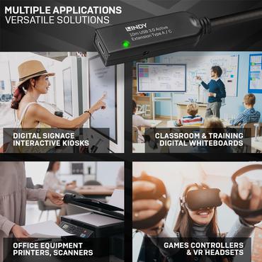 Lindy 10m USB 3.0 Aktivverl&auml;ngerung Typ A an C 10m Verl&auml;ngerung f&uuml;r ein USB Typ C Ger&auml;t an einem USB Typ A Computer (43376)