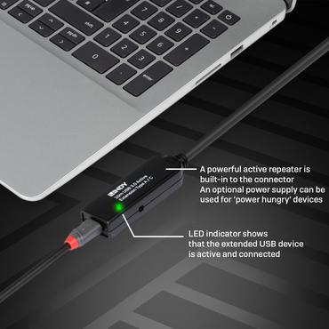 Lindy 10m USB 3.0 Aktivverl&auml;ngerung Typ A an C 10m Verl&auml;ngerung f&uuml;r ein USB Typ C Ger&auml;t an einem USB Typ A Computer (43376)