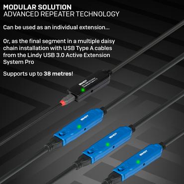 Lindy 10m USB 3.0 Aktivverl&auml;ngerung Typ A an C 10m Verl&auml;ngerung f&uuml;r ein USB Typ C Ger&auml;t an einem USB Typ A Computer (43376)