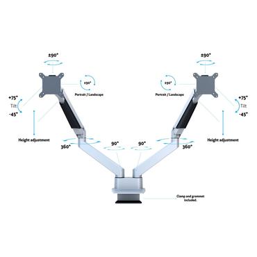 Multibrackets M VESA Gas Lift Arm Dual Side by Side ställ - justerbar arm - för 2 LCD-bildskärmar - silver