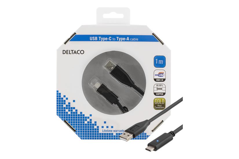 DELTACO - USB typ C-kabel - USB till 24 pin USB-C - 1 m