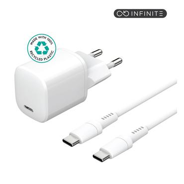 eSTUFF INFINITE strømforsyningsadapter - EU plug, USB-C to USB-C cable, 1.5 m - 24 pin USB-C - 20 Watt