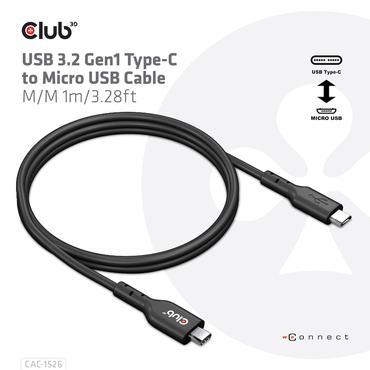 Club 3D - USB typ C-kabel - 24 pin USB-C till mikro-USB typ B - 1 m