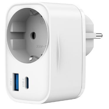 N--GEMBIRD 2-port USB fast charger with pass-through AC socket 20W white