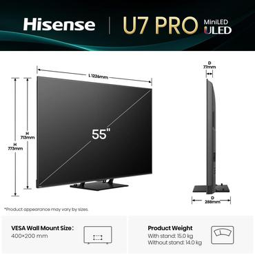 Hisense 55U7Q PRO 139,7 cm (55") 4K Ultra HD Smart TV Wi-Fi Sort 500 cd/m²