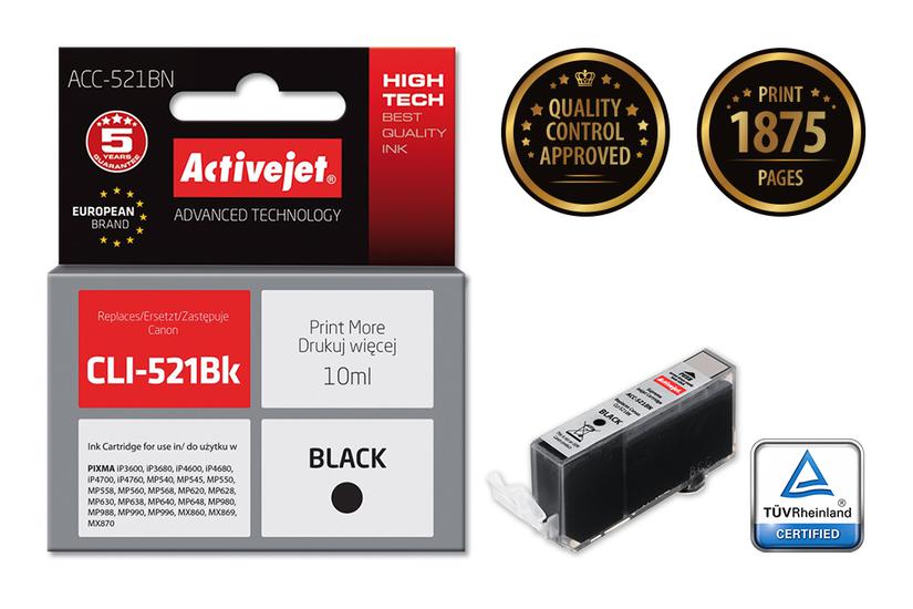 Activejet bl&aelig;k ACC-521BN (Canon CLI-521Bk udskiftning; Supreme; 10 ml; sort)