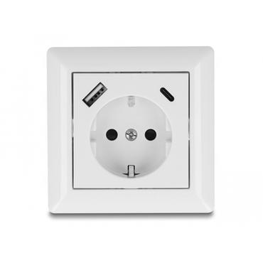 Delock - eluttag - med PD 3.0, 18W - 1 grupp - 1 eluttag, 1 USB-uttag, 1 USB-C-uttag - vit