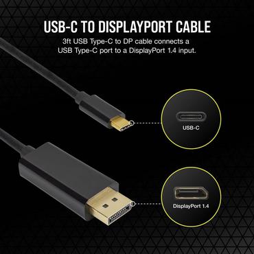 CORSAIR - DisplayPort-kabel - 24 pin USB-C till DisplayPort - 1 m