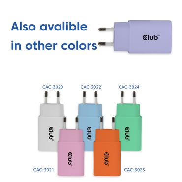 CLUB3D CAC-3025 oplader til mobil enhed Smartphone, Universel Lilla Vekselstrøm Hurtig opladning Indendørs