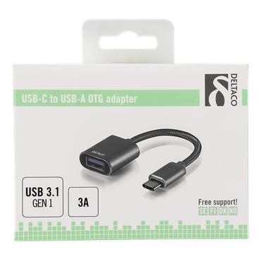 DELTACO - USB typ C-adapter - 24 pin USB-C till USB typ A - 11 cm
