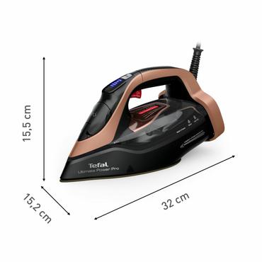 Tefal Ultimate Power Pro FV9E50 T&oslash;r & dampstrygejern Durilium AirGlide Autoclean soleplate 3200 W Sort, Kobberfarve