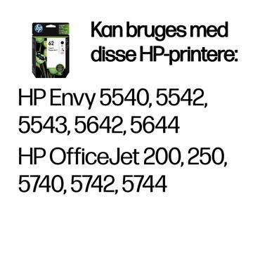 HP 62 - 2 pakker - pigmenteret sort, farve (cyan, magenta, gul) - original - blækpatron