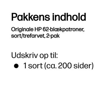 HP 62 - 2 pakker - pigmenteret sort, farve (cyan, magenta, gul) - original - blækpatron