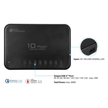 GC USB-Desktop-Schnellladestation 200W, 10-Port (10x USB-C&trade;), schwarz